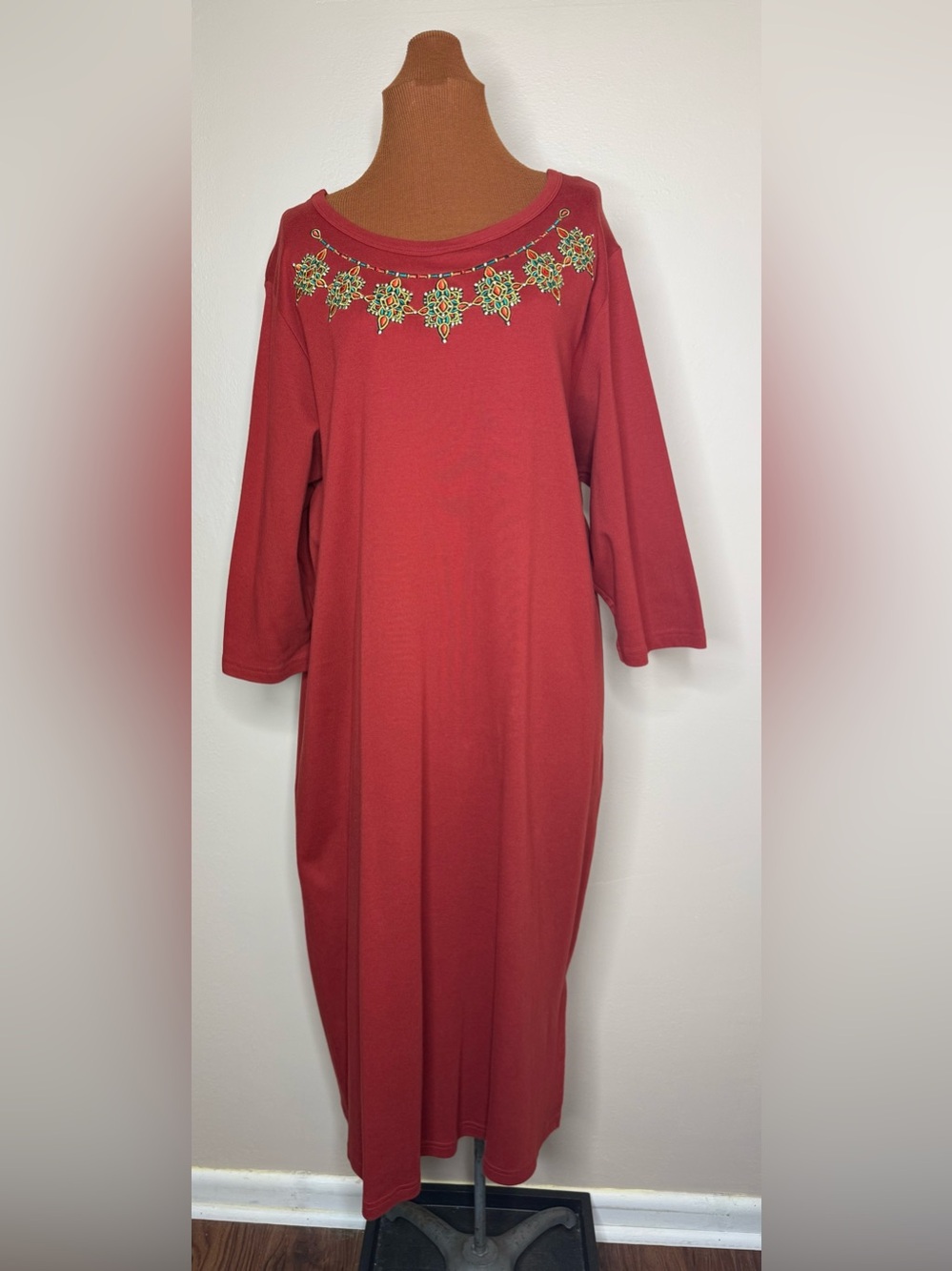 Bob Mackie Wearable Art Terracotta Red Midi Knit Dress Size 1X